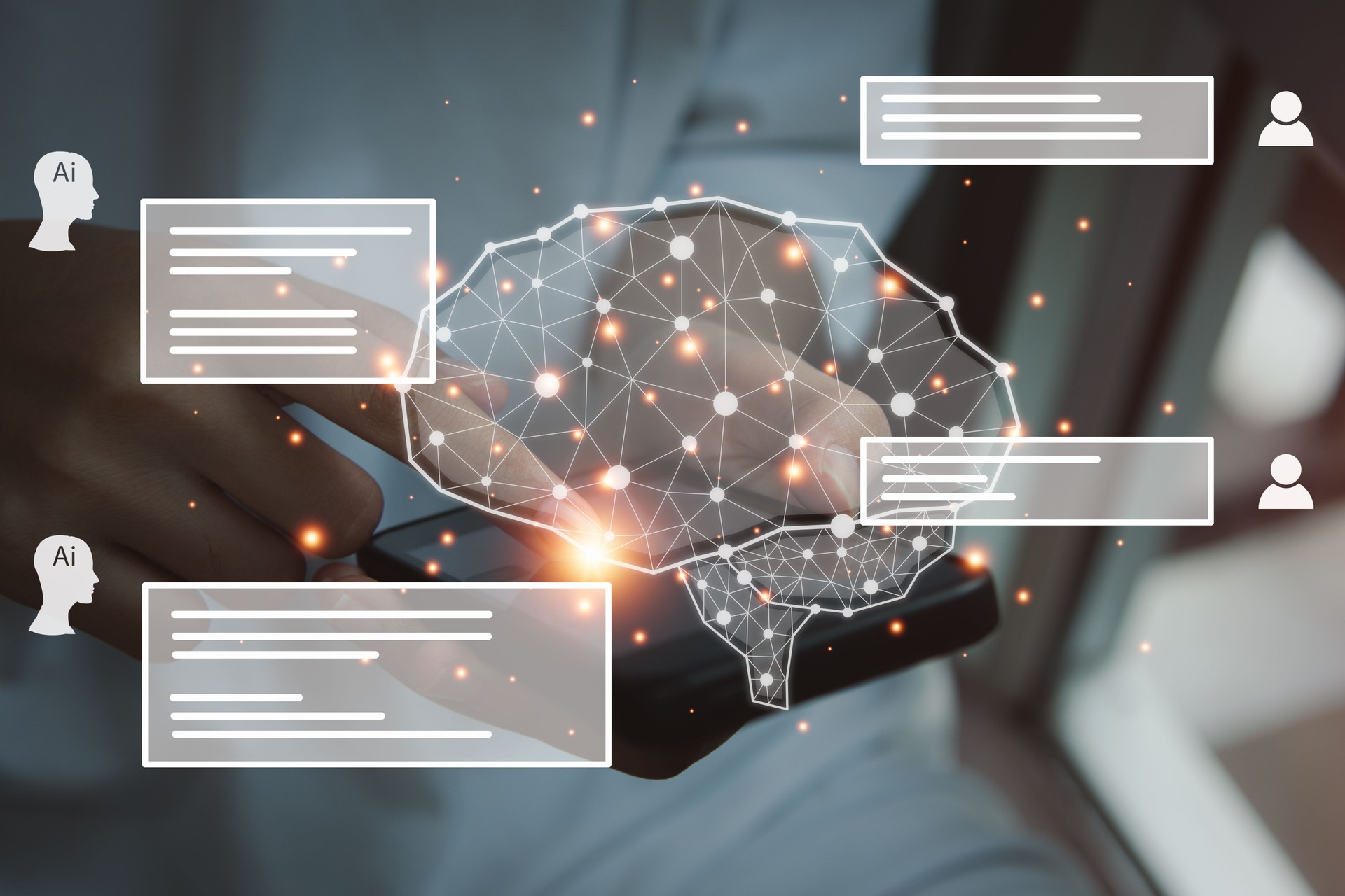 KI-Technologie, Künstliche Intelligenz. Lassen Sie sich von künstlicher Intelligenz helfen, das zu schaffen, was Sie wollen, Zukunftstechnologiekonzept.